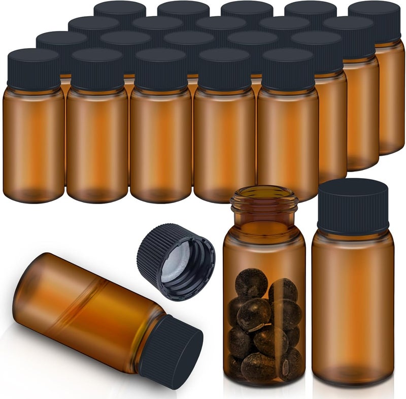 LVDALAB 100Pcs 0.3Oz/10ml Brown Glass Vials with Screw Cap, Glass Sample Vial with PE Stopper, Leak-Proof Small Glass Bottles Jars Containers Essential Oil Bottles for Storage Liquid, Pills and Lab Use - Image 1